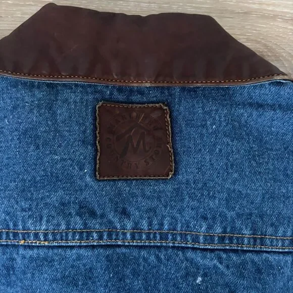 Marlboro Country Denim Jacket Mens Size XL Leather Collar Flannel Vintage 90s - Picture 8 of 8